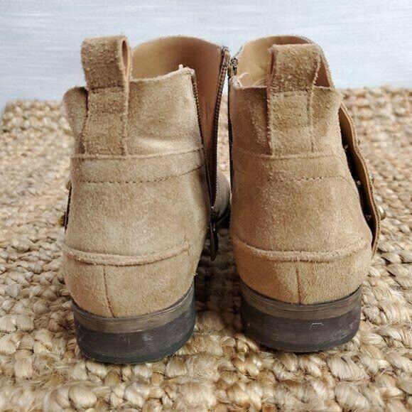 Franco Sarto Womens Booties Size 6 Beige Suede Studded Side Zip Almond Toe - Picture 6 of 9